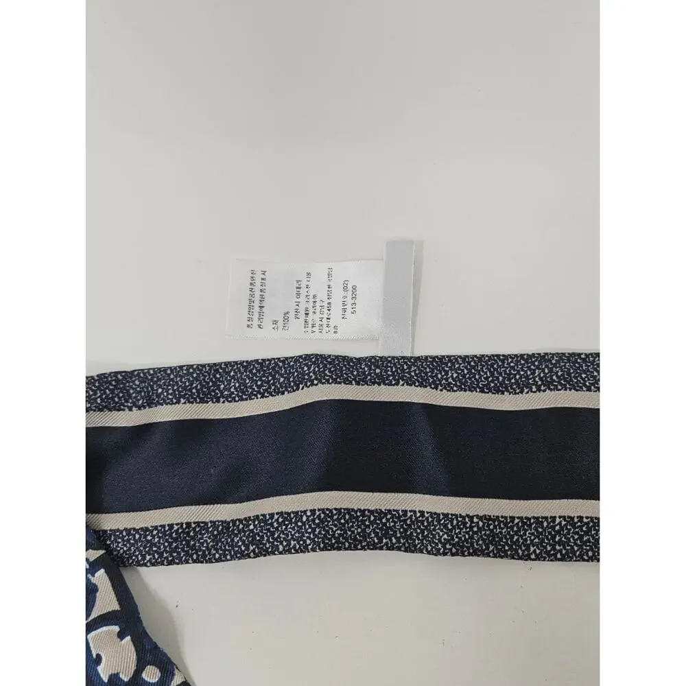 Christian Dior Blue CD Print Oblique silk skinny scarf